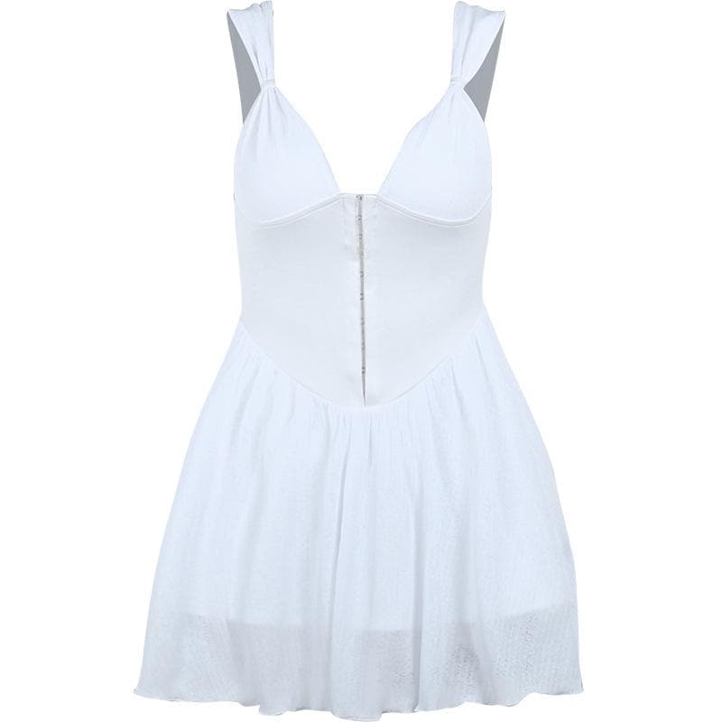 Button patchwork chiffon ruffle low cut mini dress - Final Sale - View 10