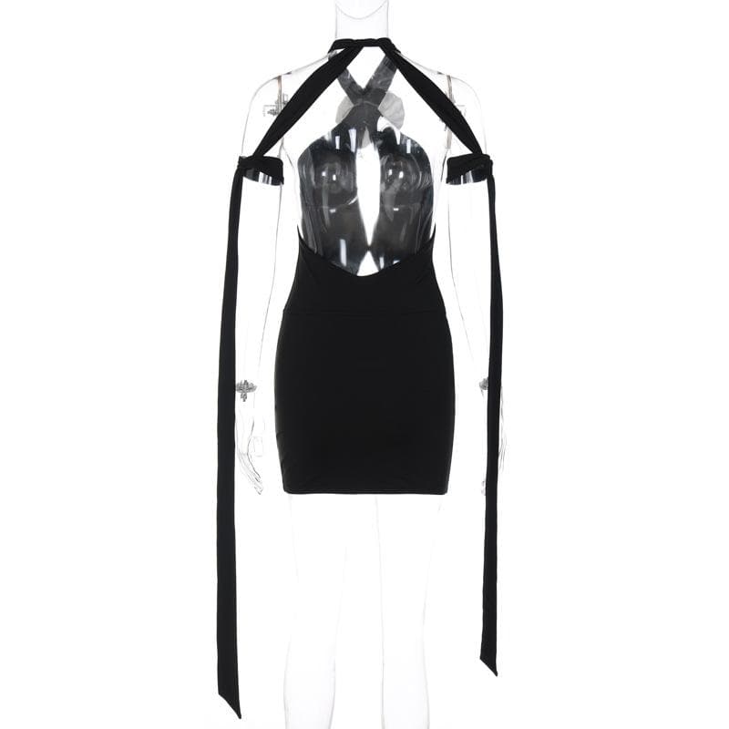 3D Flower Halter Neck Keyhole Cut Out Bodycon Mini Dress - View 4