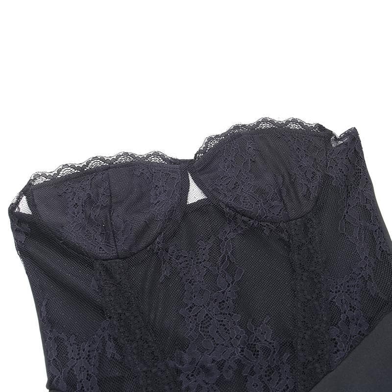 Lace Strapless Flower Applique Ruffle Backless Midi Dress - View 4