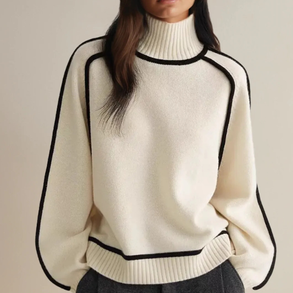 Turtleneck Contrast Piping Batwing Sleeve Sweater 3