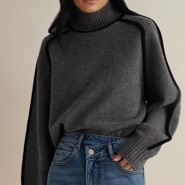 Turtleneck Contrast Piping Batwing Sleeve Sweater 5