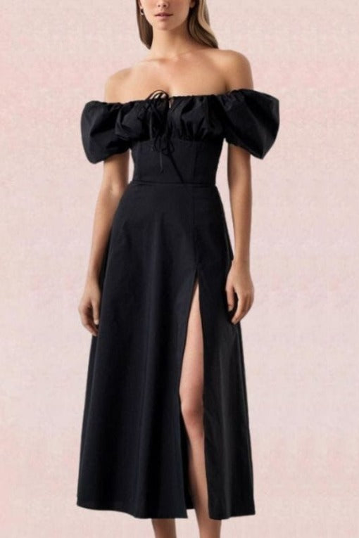 Kaia Bodycon Day Midi Dress - Classic Black - Fashionpara