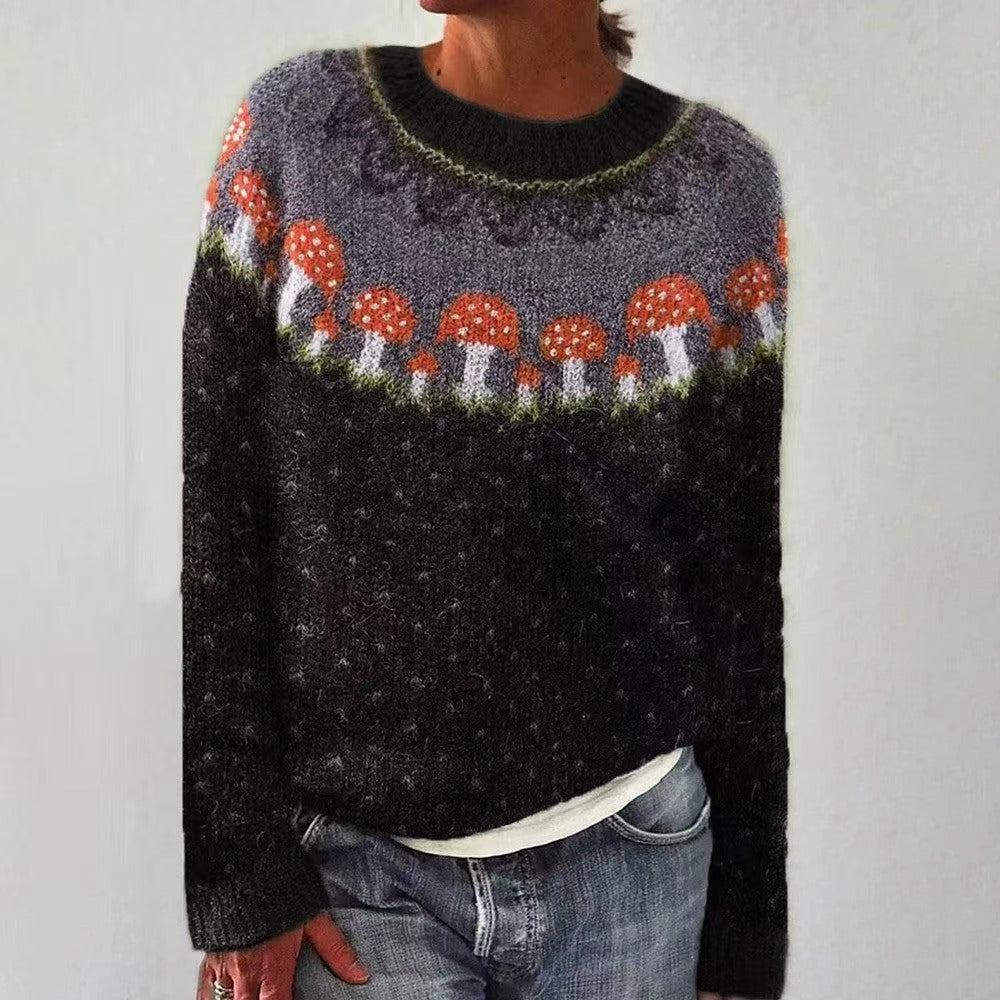 Crew Neck Long Sleeve Fair Isle Knit Sweater 7