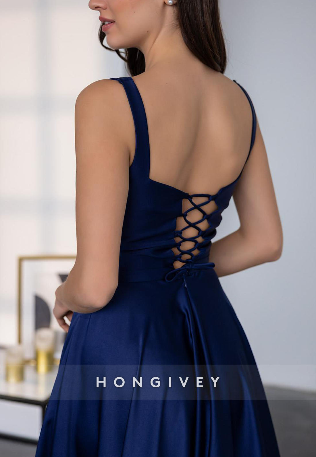 Simple Crisscross Back A-line Wedding Guest Dresses Square Regular Straps Pleated Evening Gown