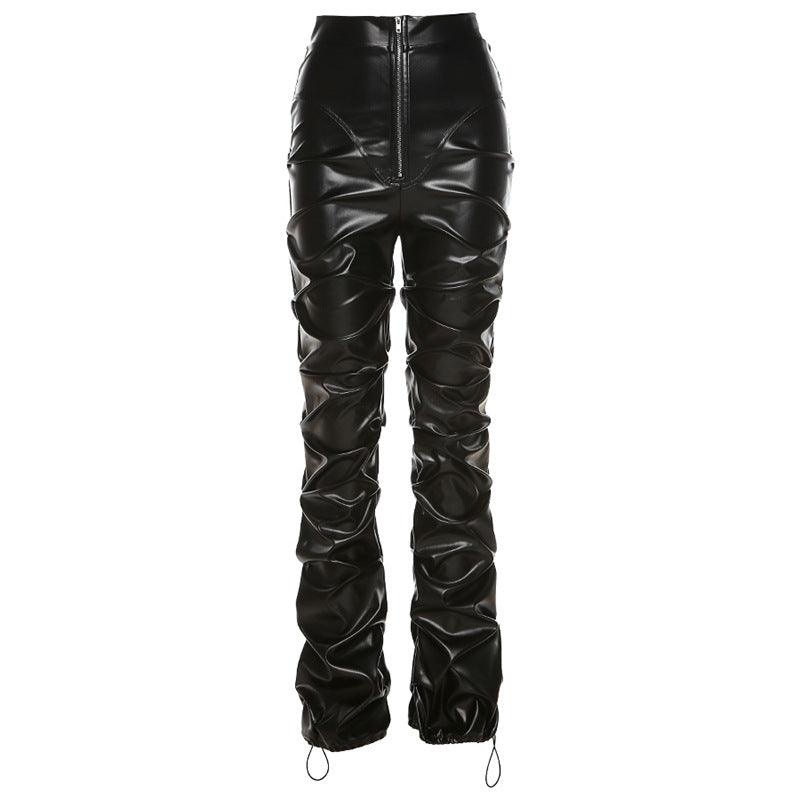 KittenAlarm - Katelyn Solid Ruched Leather Pants
