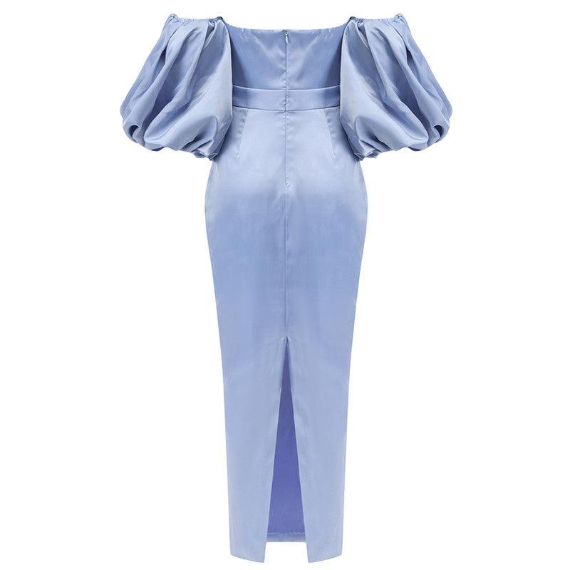 KittenAlarm - Katherine Off Shoulder Puff Sleeves Satin Maxi Dress