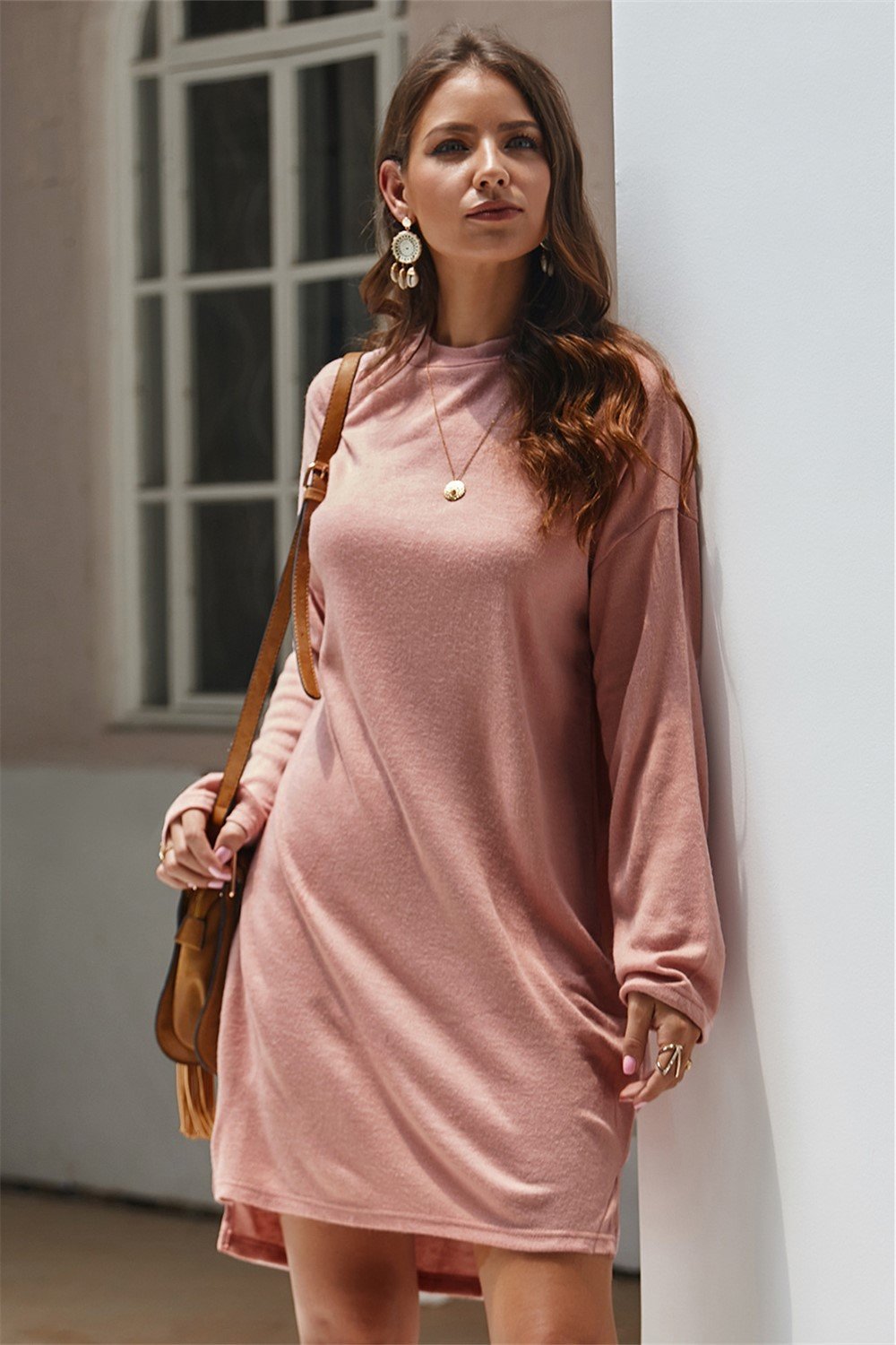 RadyRin Keep You Happy Pink Sweater Dress for Effortless Style