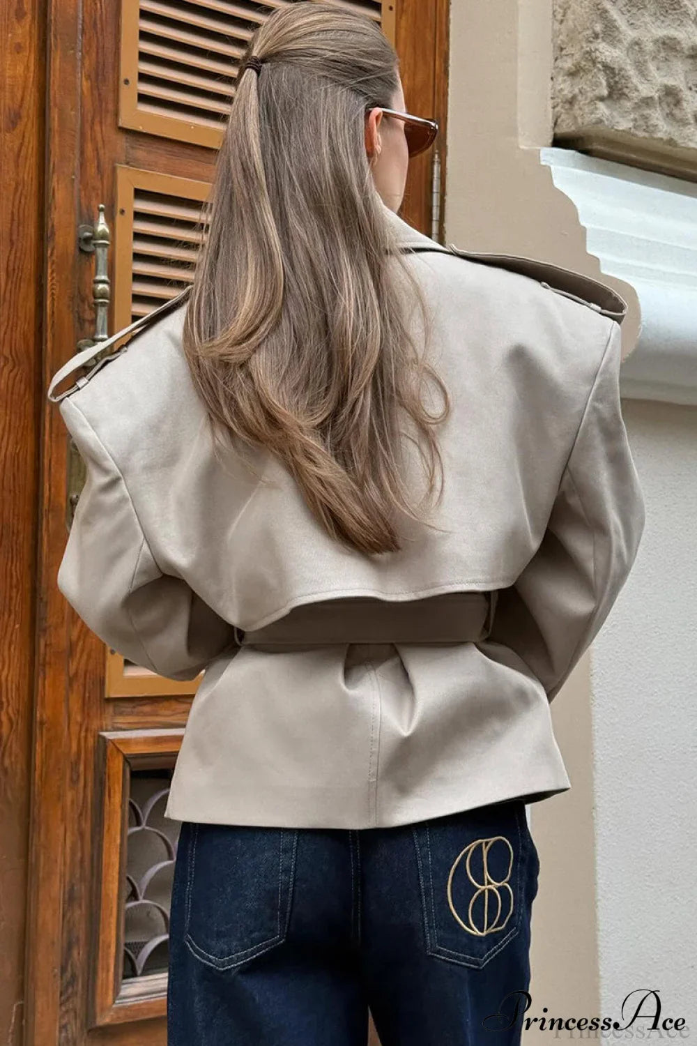 Khaki Long Sleeve Trench Coat with Tie Waist for Elegance