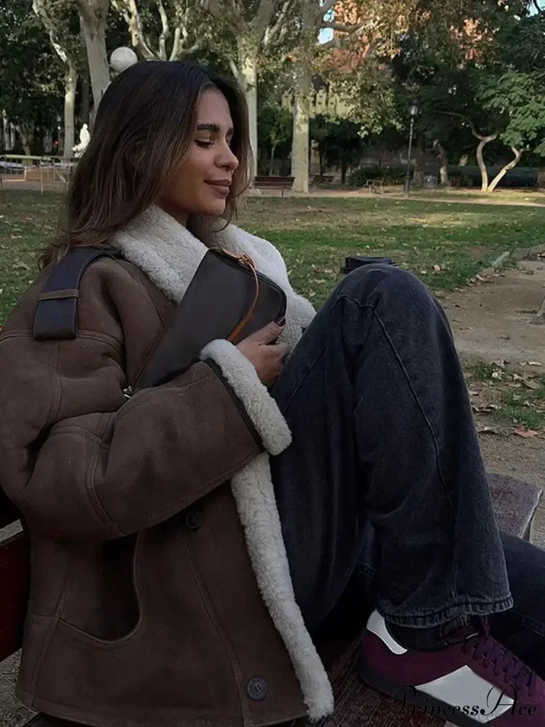 Khaki Single Breasted Leather Coat