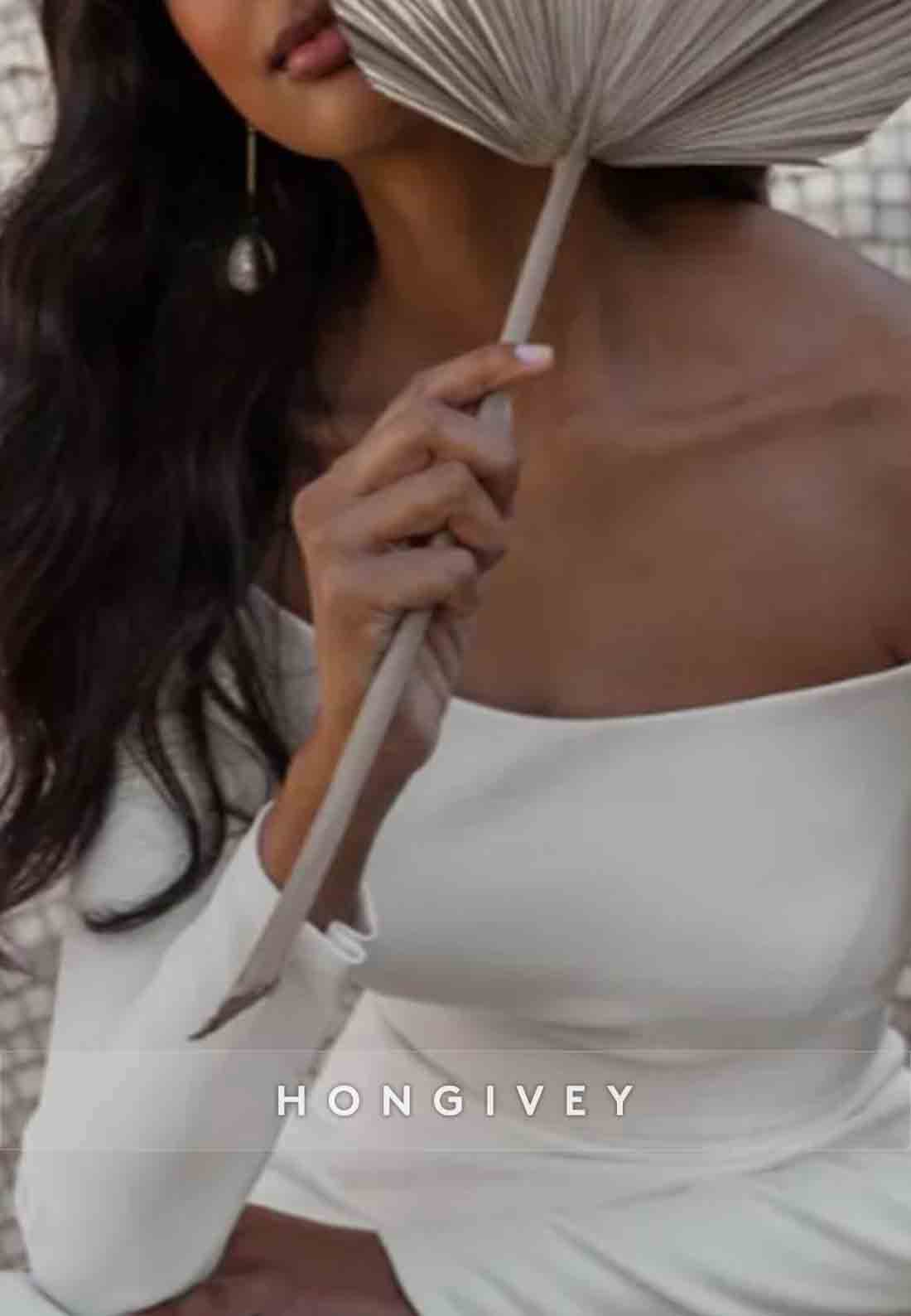 Off the Shoulder Long Sleeves Court Train Mermaid Wedding Dresses