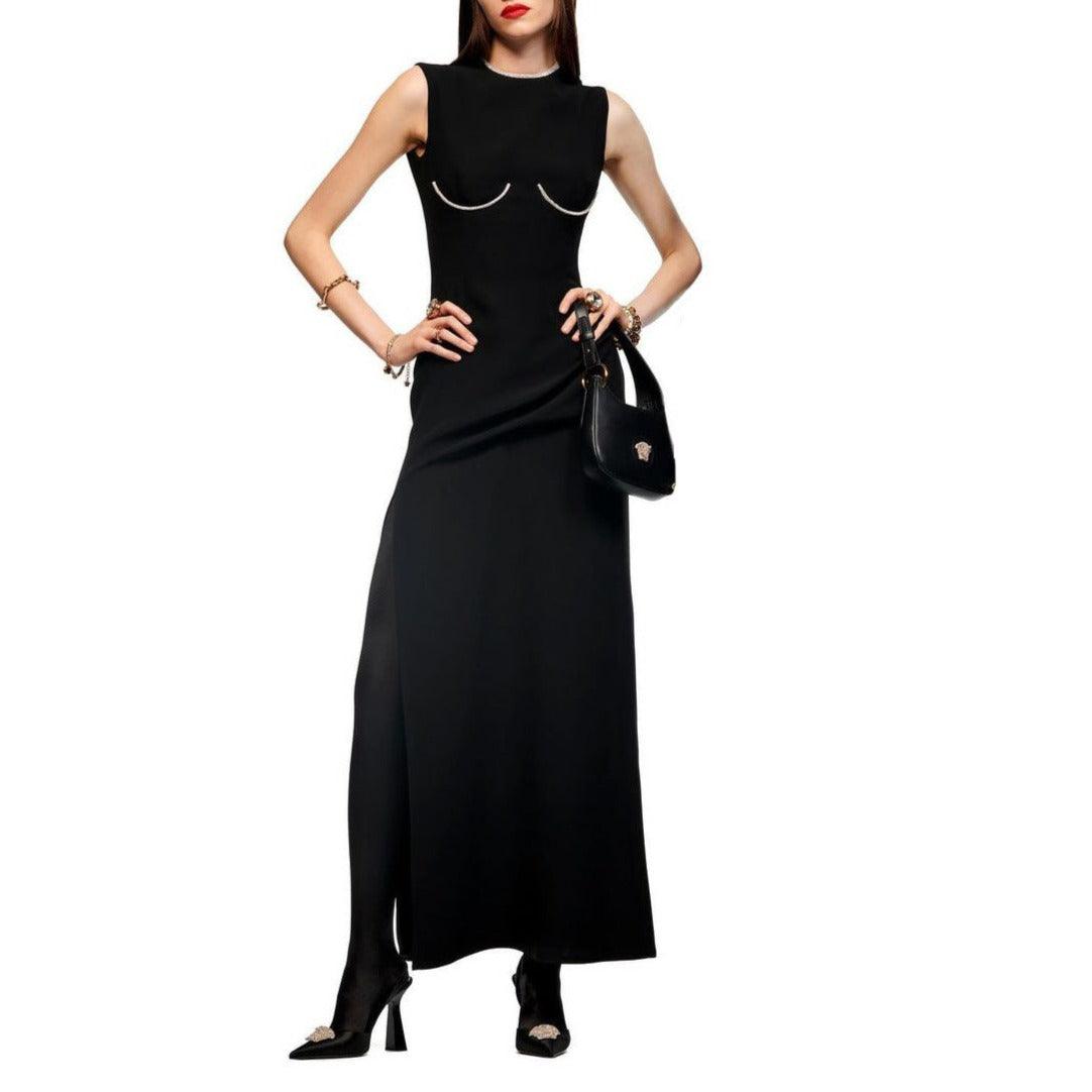 High Neck Sleeveless High Slit Sheath Maxi Dress