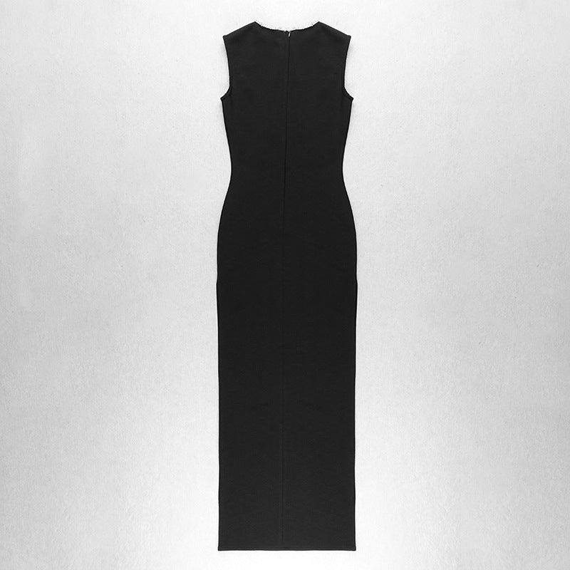 High Neck Sleeveless High Slit Sheath Maxi Dress