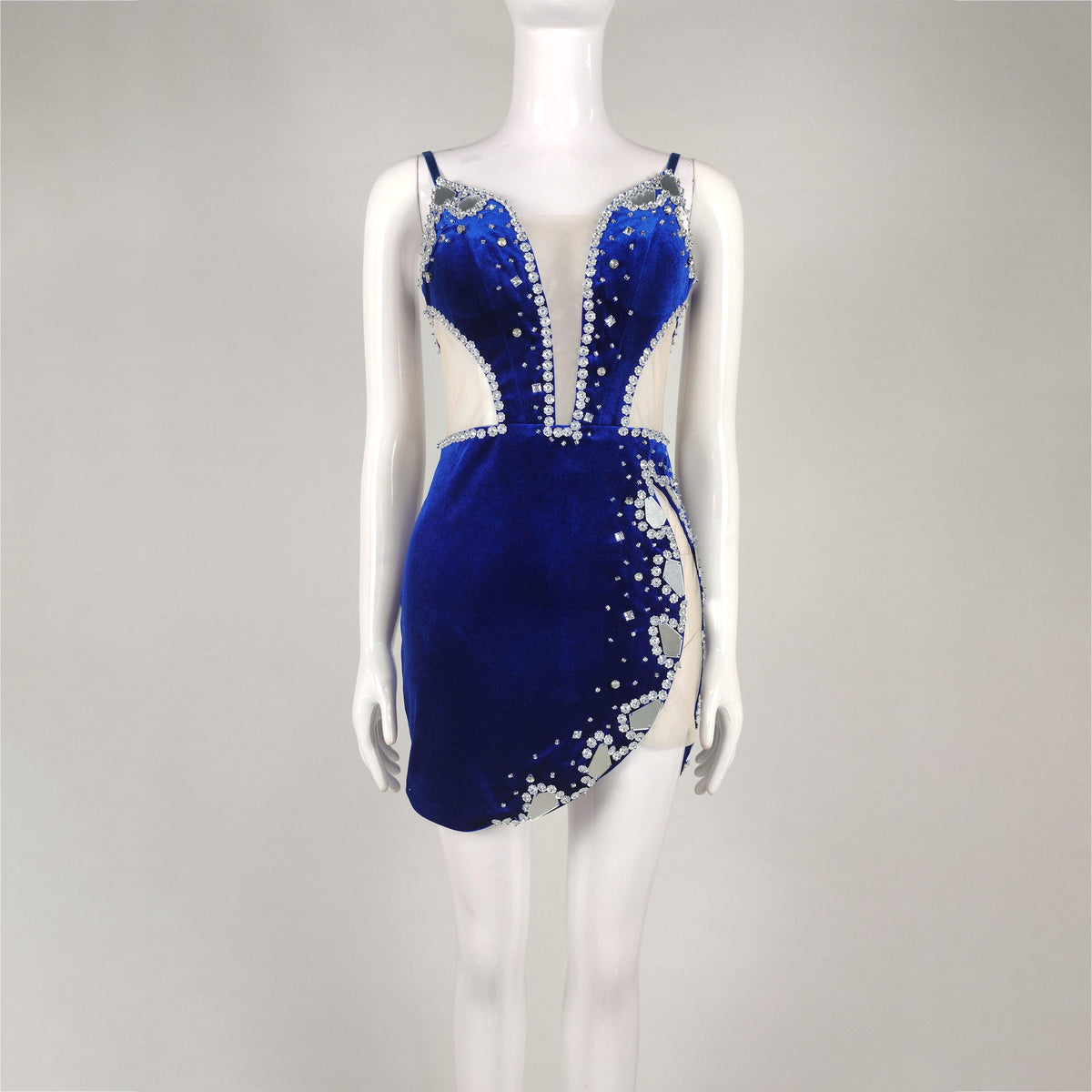 Kitty Strappy Velvet Sweetheart Crystal Trim Mesh Mini Dress - View 5