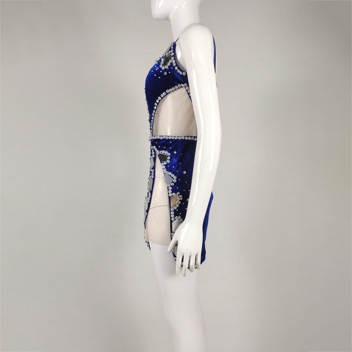 Kitty Strappy Velvet Sweetheart Crystal Trim Mesh Mini Dress - View 6