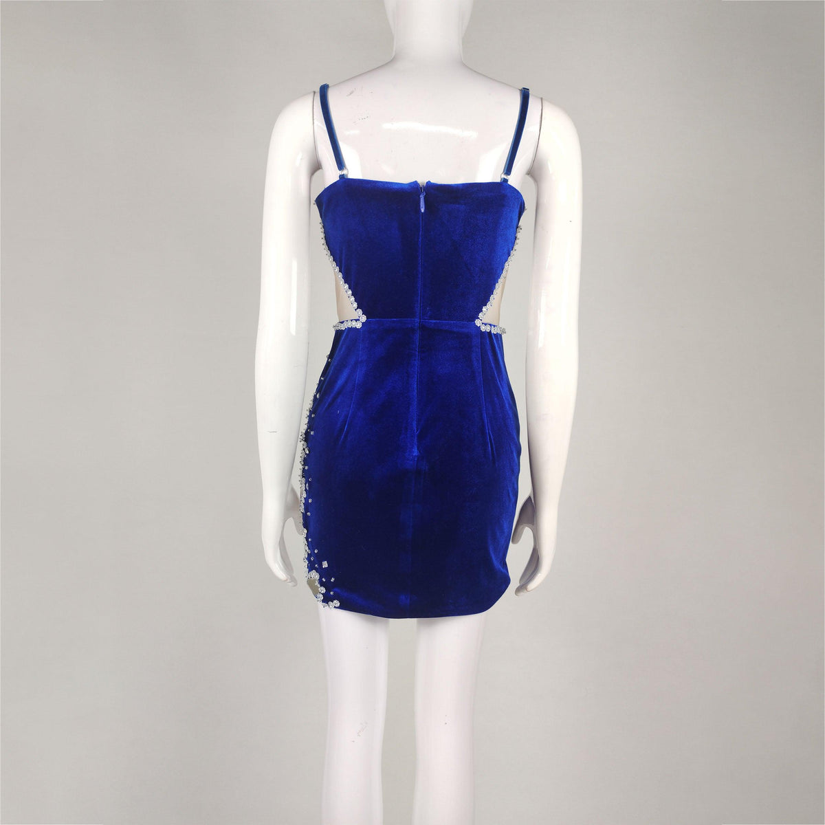 Kitty Strappy Velvet Sweetheart Crystal Trim Mesh Mini Dress - View 7