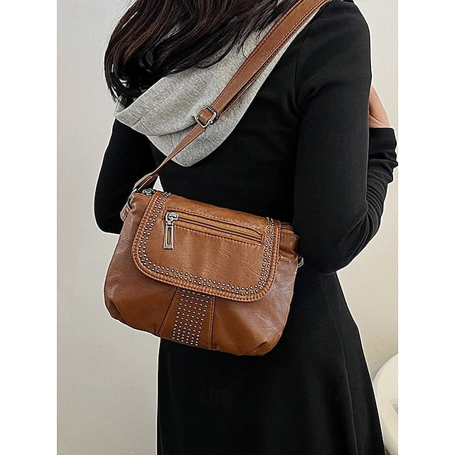 with Faux Bag Leather Brown Crossbody Studded