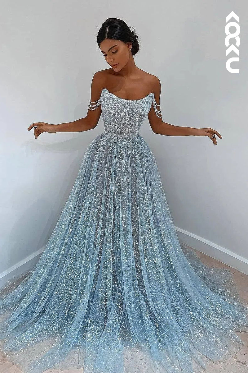 L1059 - Glamorous & Dramatic Sccop Sleeveless A-line Formal Party Prom Dress - Fashionpara