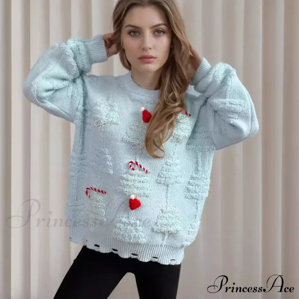 Korean Style O Neck Casual Loose Jumper Chic Bow Christmas Christmas Sweater