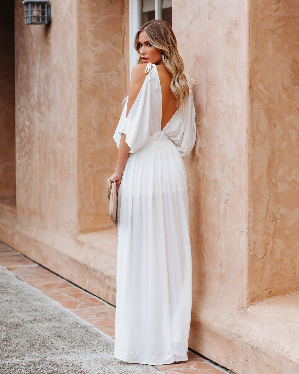 Korrine Cold Shoulder Maxi Dress - Off White - Fashionpara