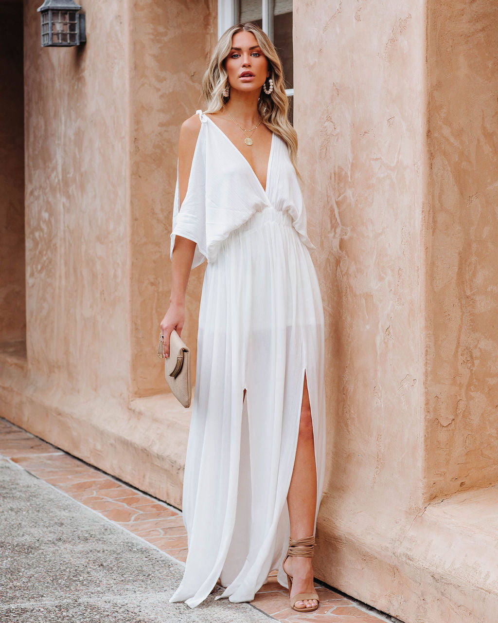 Korrine Cold Shoulder Maxi Dress - Off White - Fashionpara
