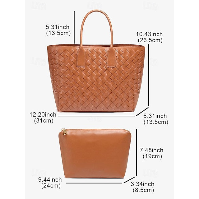 Woven Leather and Brown Tote Stylish Bag