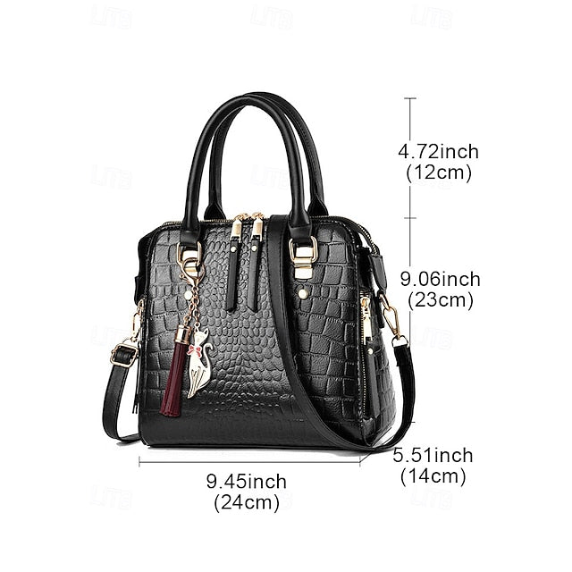 Crocodile Handbag with Leather Faux Tassel Pattern