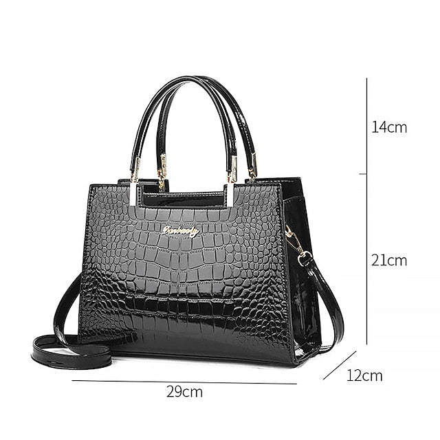 Black Crocodile Pattern Elegant Handbag Leather
