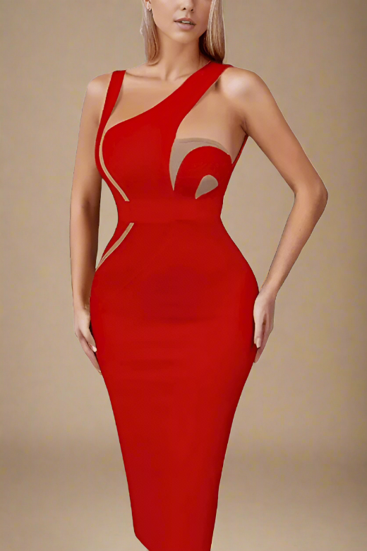 Kylie Bodycon Midi Dress - Lipstick Red - Fashionpara