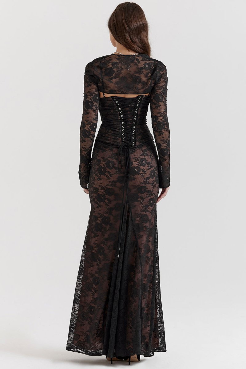 Meira - Shoulder - On Floral Lace Maxi Dress - View 3