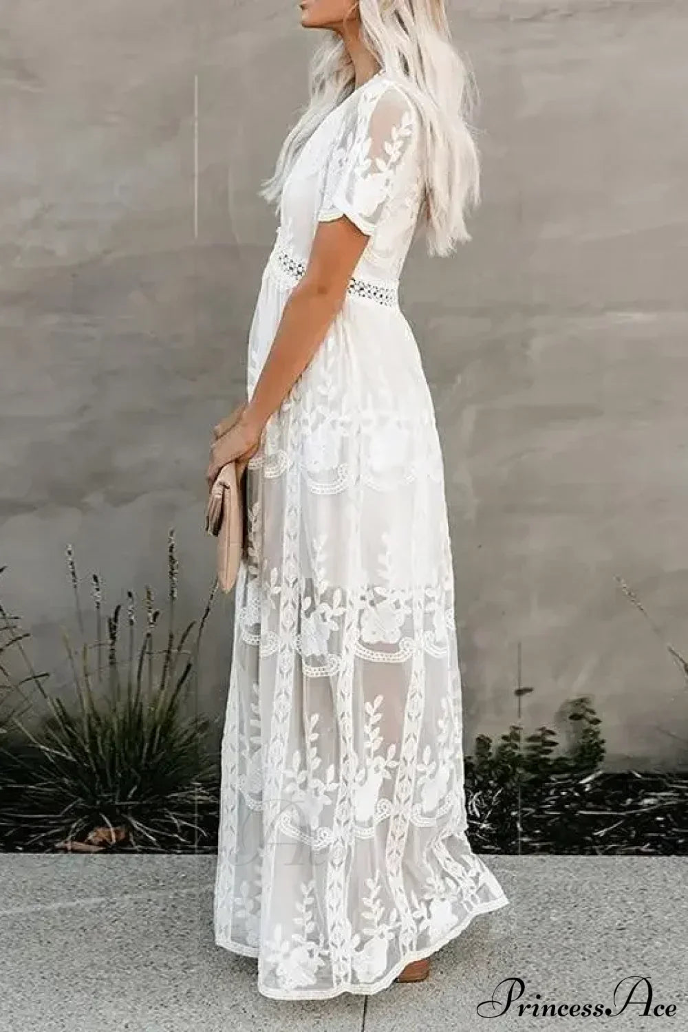 Lace Embroidery Patchwork Long Sleeve White Boho Dress
