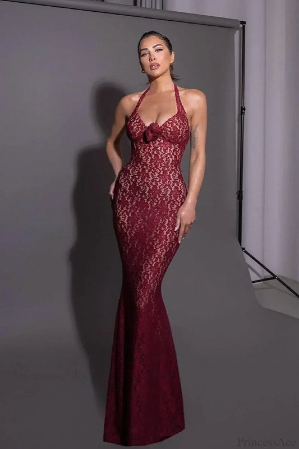 Lace Halter Neck Sweetheart Mermaid Gown 2