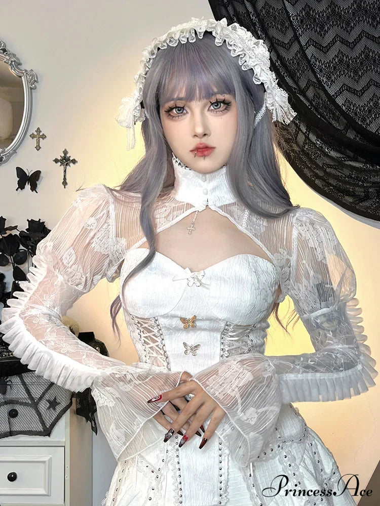 Lace Gothic Retro Mesh Flare Sleeve Witchy Bodycon Goth Cocktail Vintage Dress