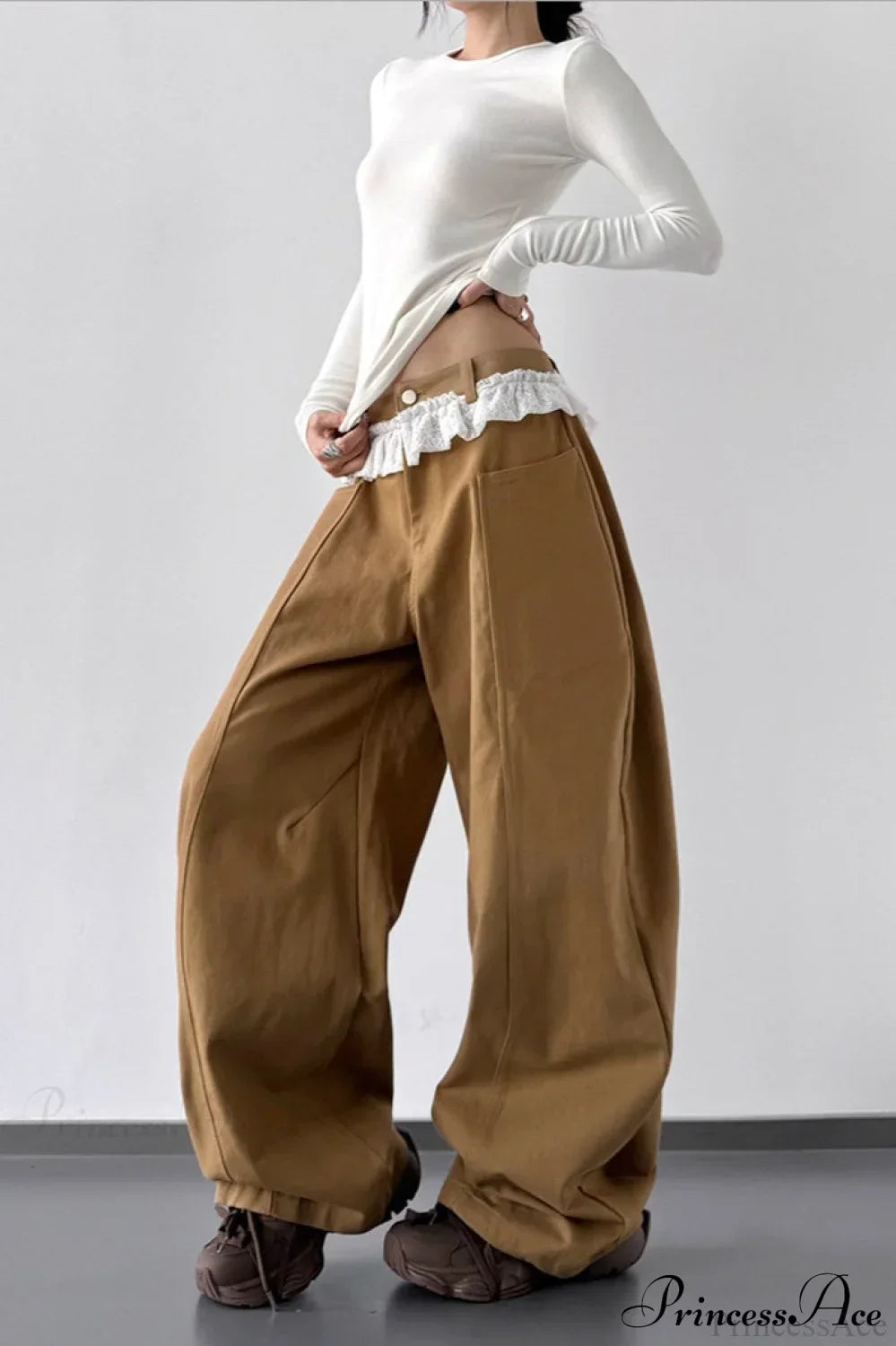 Lace Panel High Waist Wide Leg Jeans