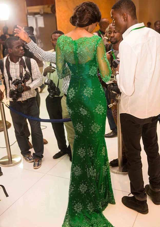 Laced Prom Dress/Evening Dress - Trumpet/Mermaid Bateau Full/Long Sleeve & Sweep Train - Fashionpara