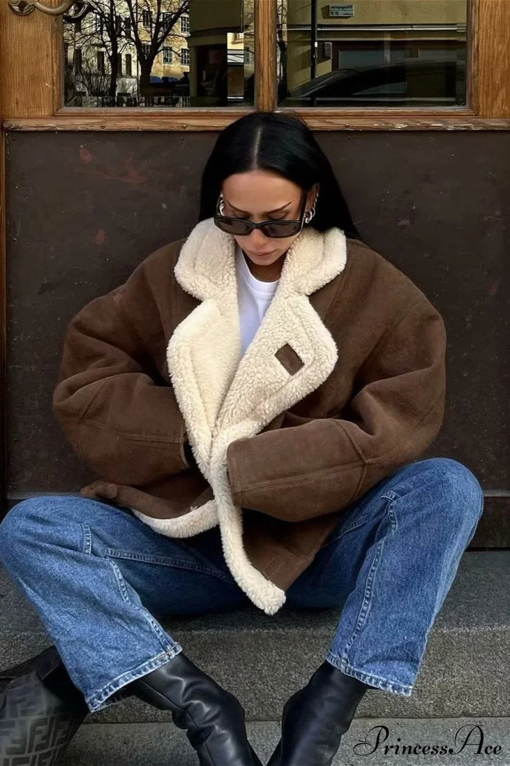 Lambswool Retro Loose Casual Coat Brown / S