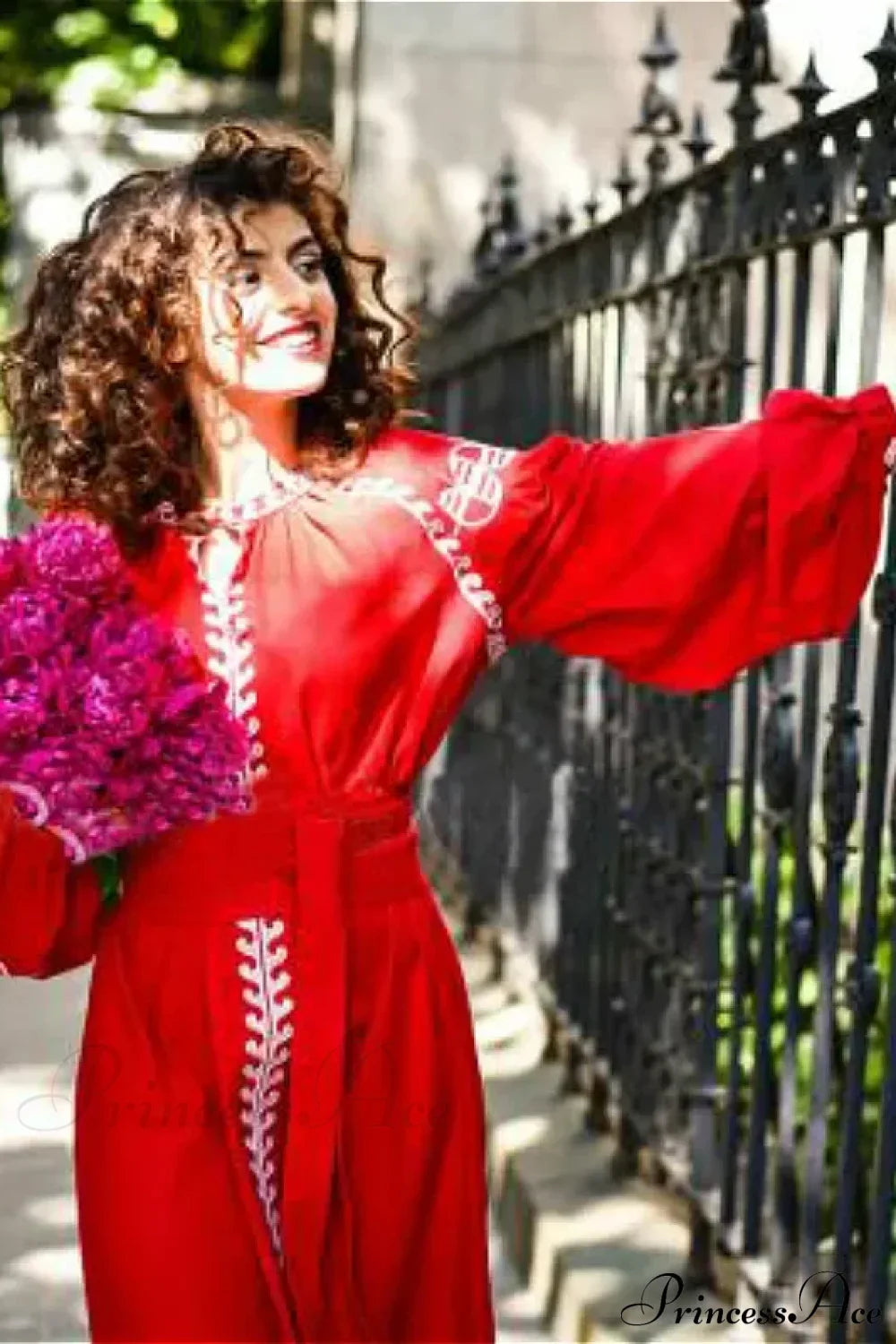 Lantern Sleeve Ethnic Tunic Boho Dress RED / S bohodress-250126