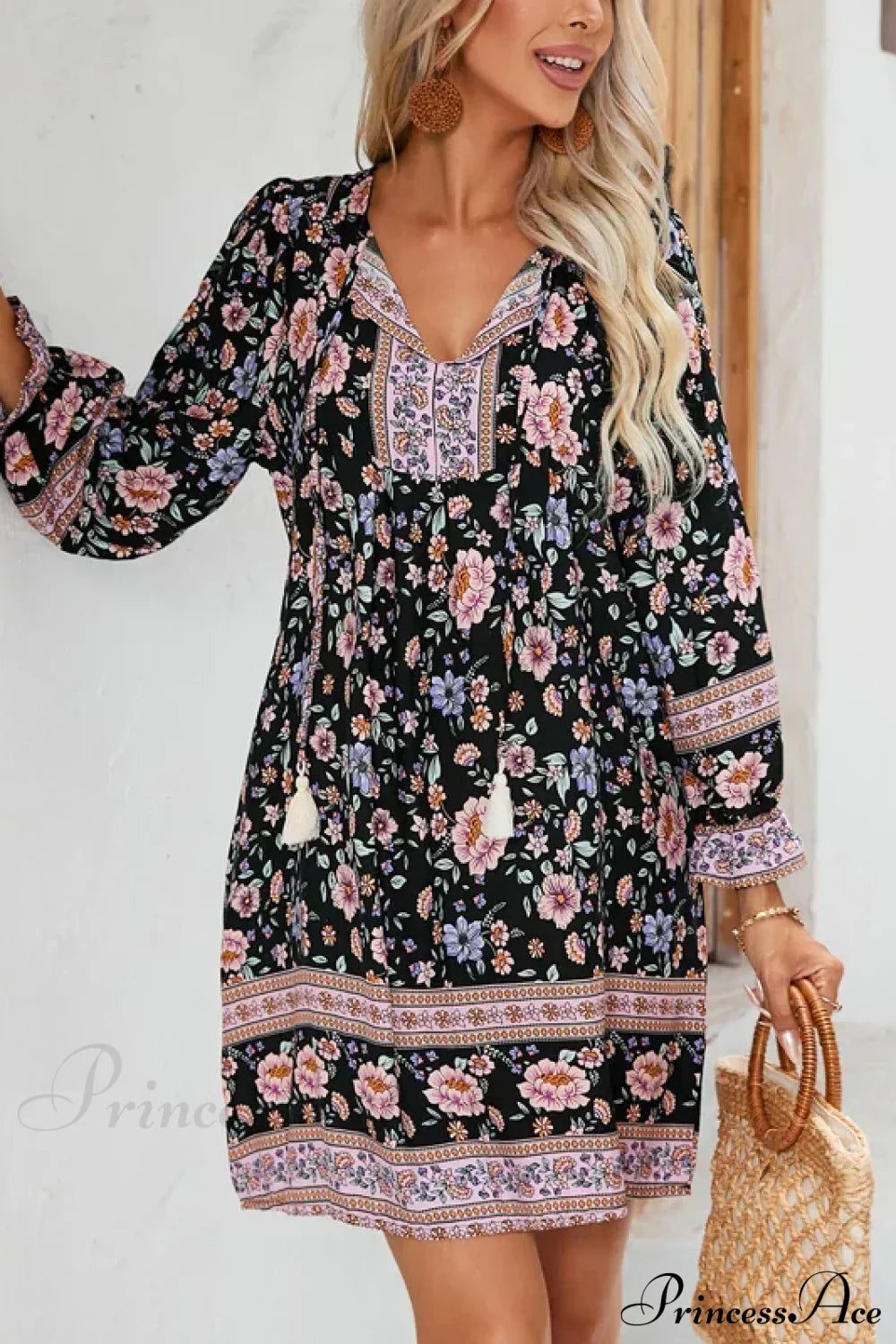 Lantern Sleeve Floral Boho Dress