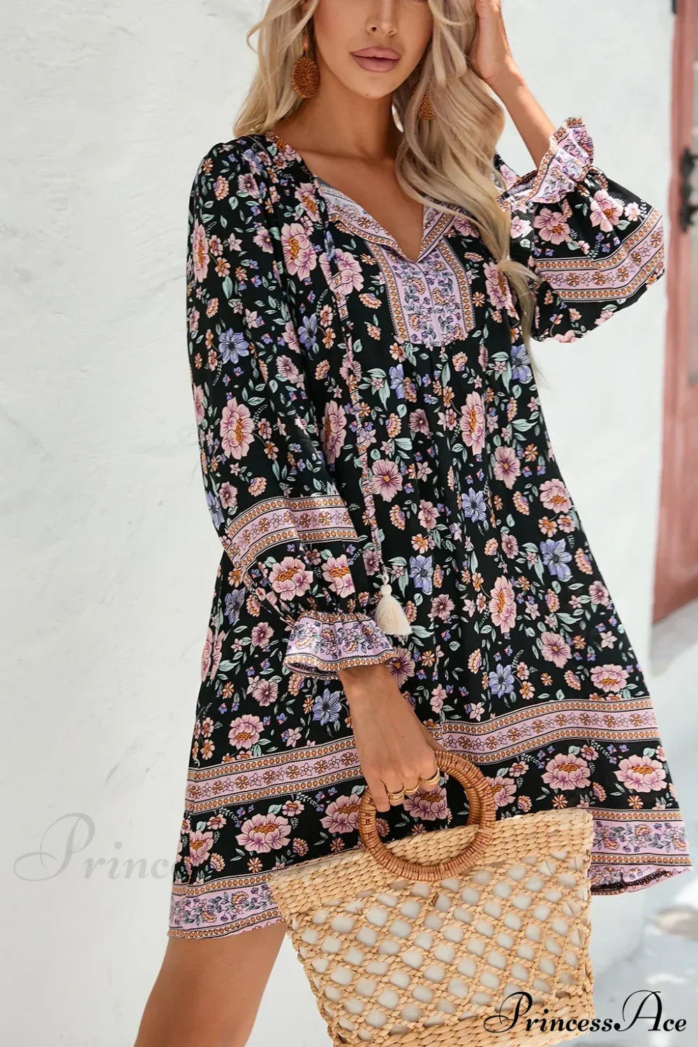 Lantern Sleeve Floral Boho Dress