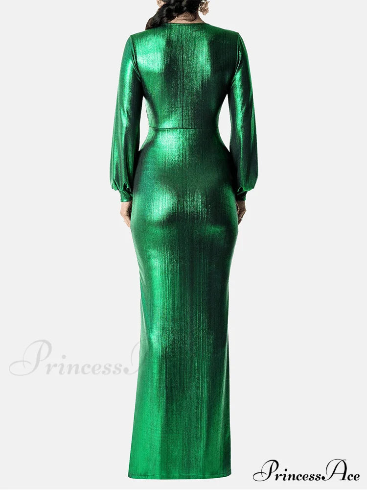 Lantern Sleeve Graceful Midi Fishtail Dress