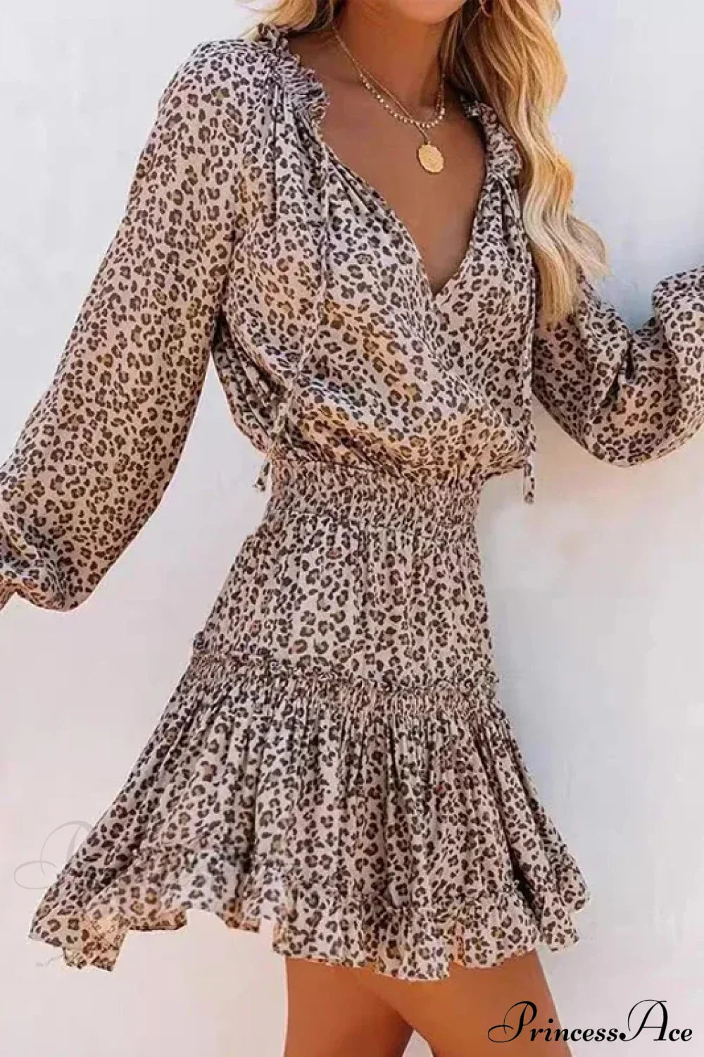Lantern Sleeve Leopard Boho Dress