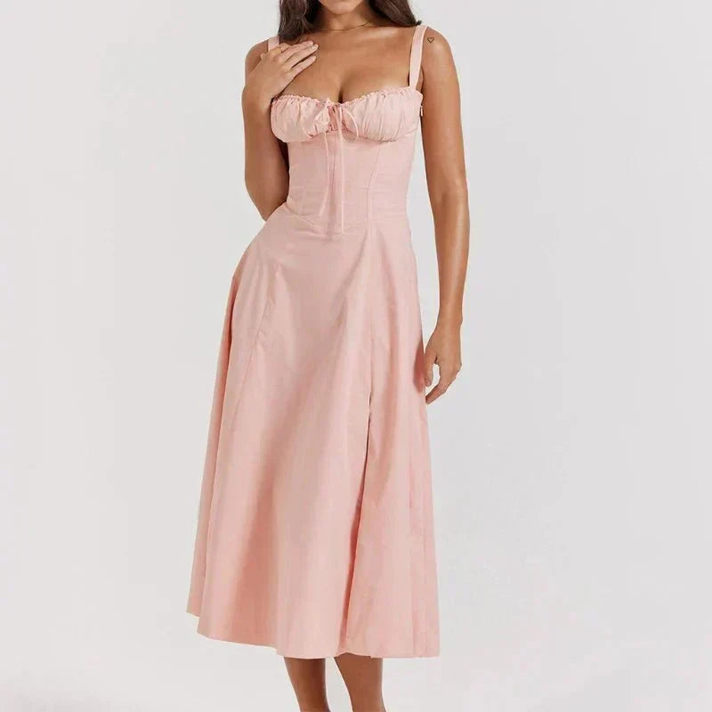 Floral Sweetheart Corset Tie Front High Split Maxi Dress 12