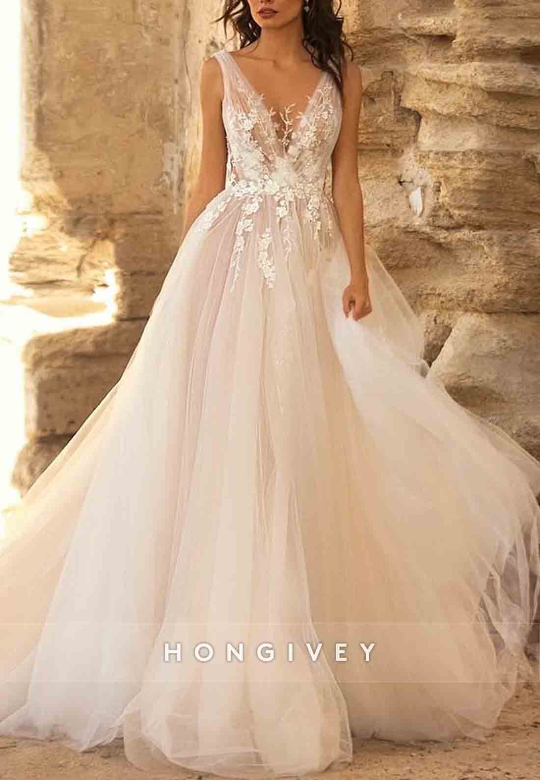 Sleeveless V Back Cap Straps Lace V Neck Empire Boho Wedding Dresses