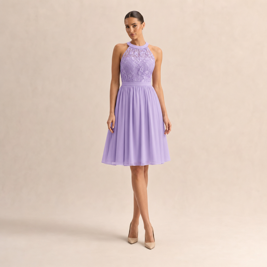 Lace Halter Neck Fit and Flare Midi Dress 10