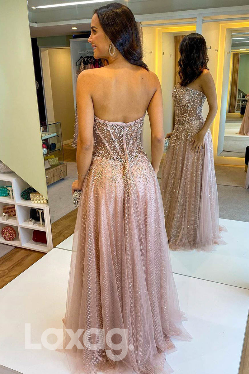 Embellished Sleeveless Sheer Tulle Long Beaded Gown - Fashionpara