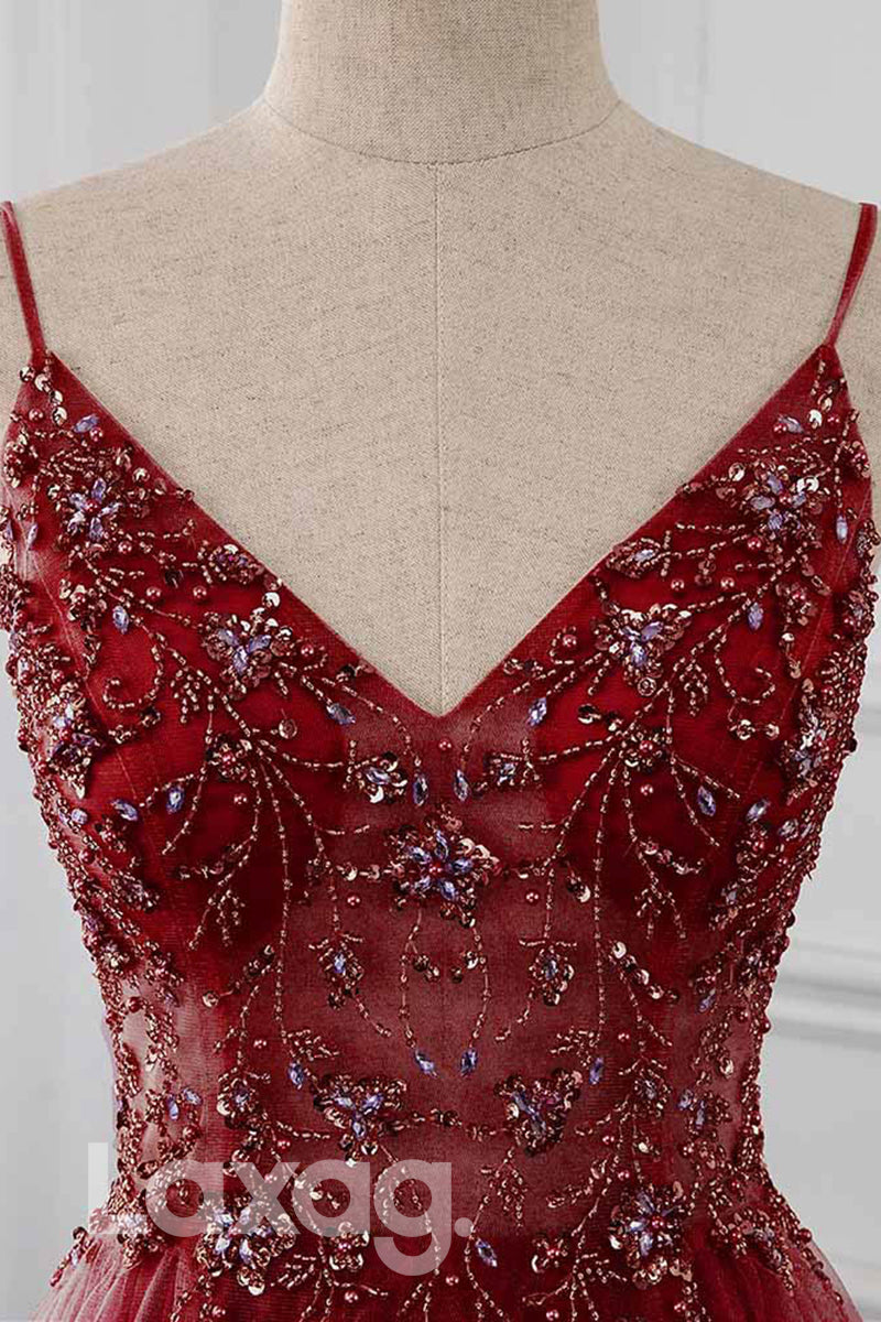 Embellished Sequined Illusion Straps Tiered Dress - Fashionpara