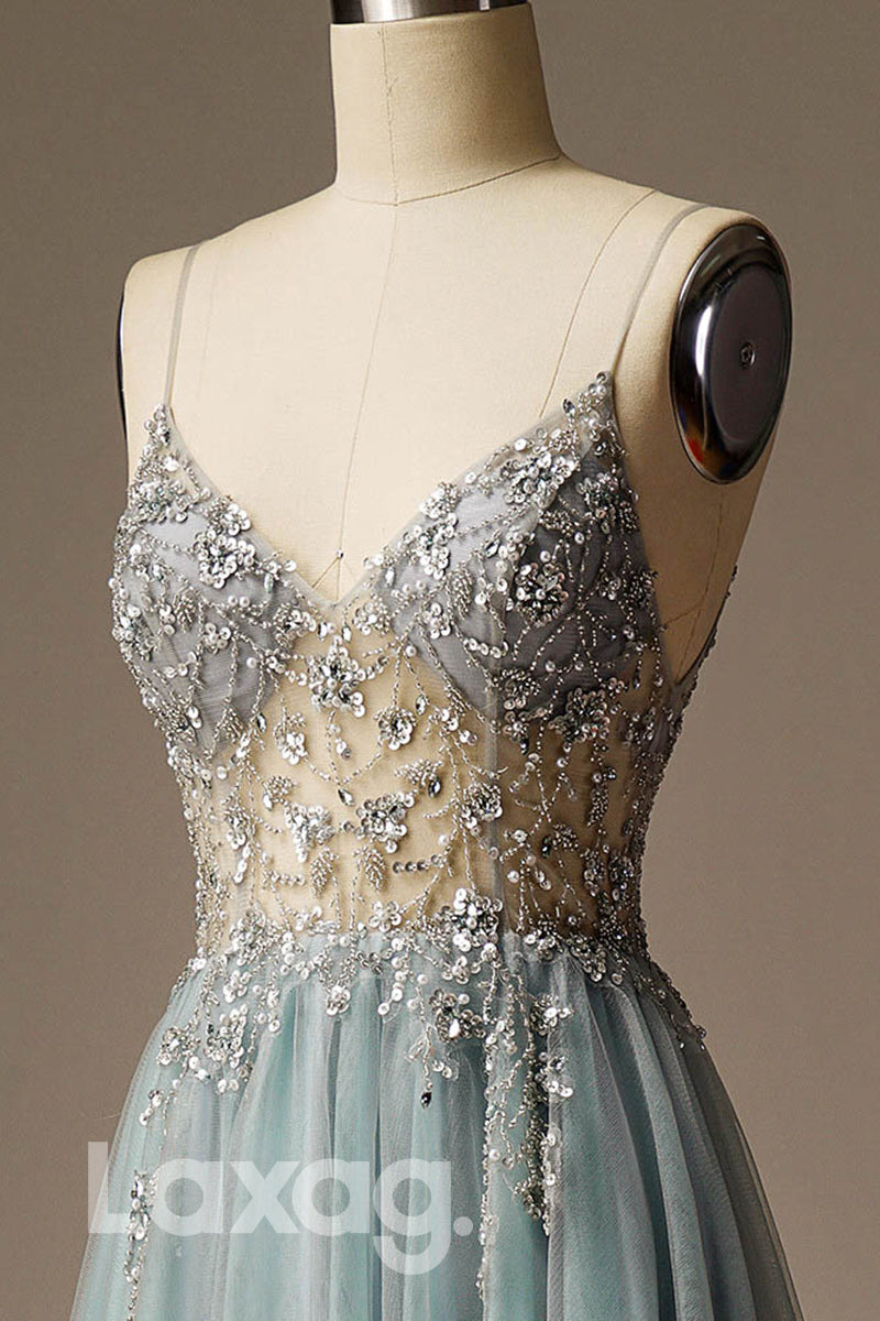 Embellished Sequined Illusion Straps Tiered Dress - Fashionpara