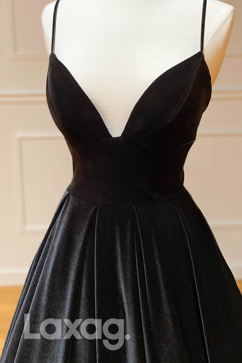 V-Neck Straps Pleated Velvet Evening Dress With Corset - Fashionpara