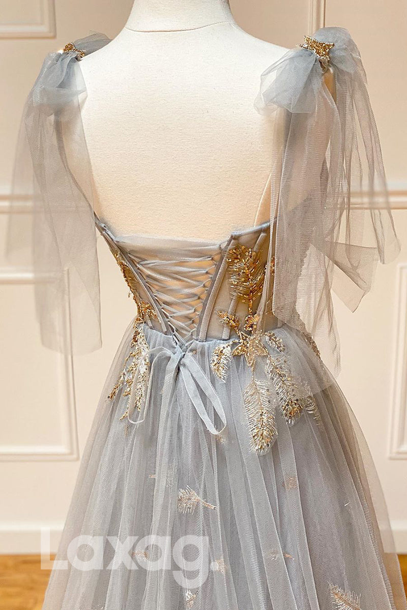 Floral Embellished Sweetheart Strap Cap Sleeve Bodice Gown - Fashionpara