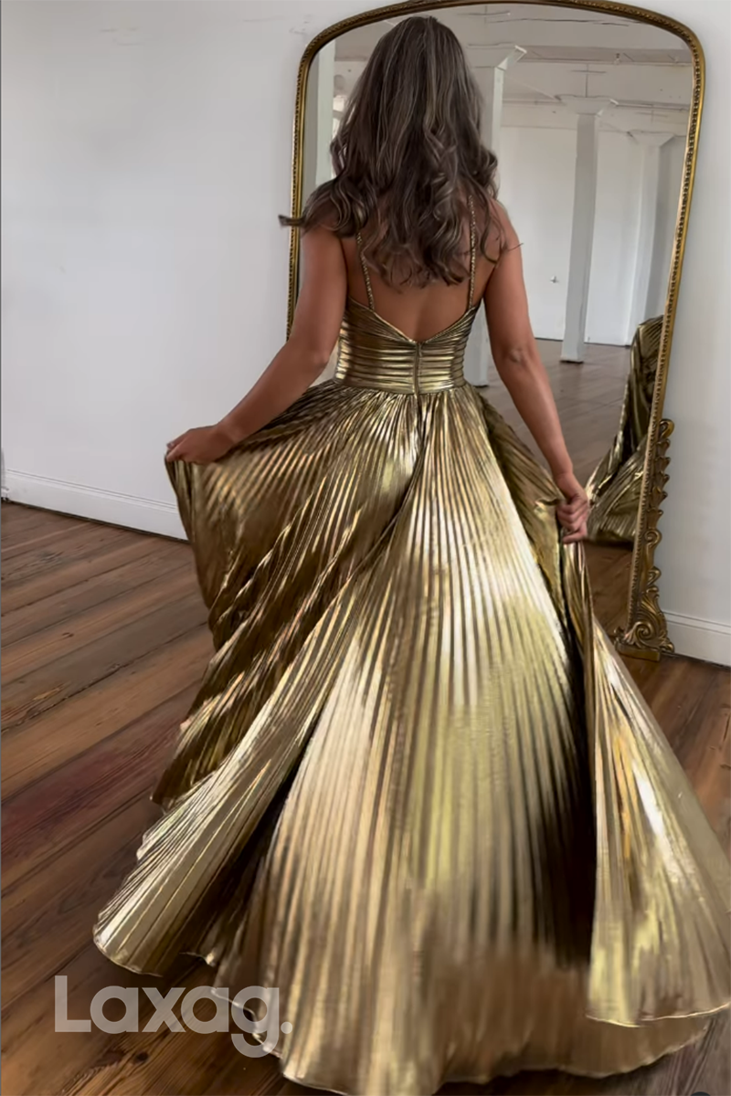 20721 - A Line Halter Ruched Long 2024 Semi Formal Prom Dress with Slit