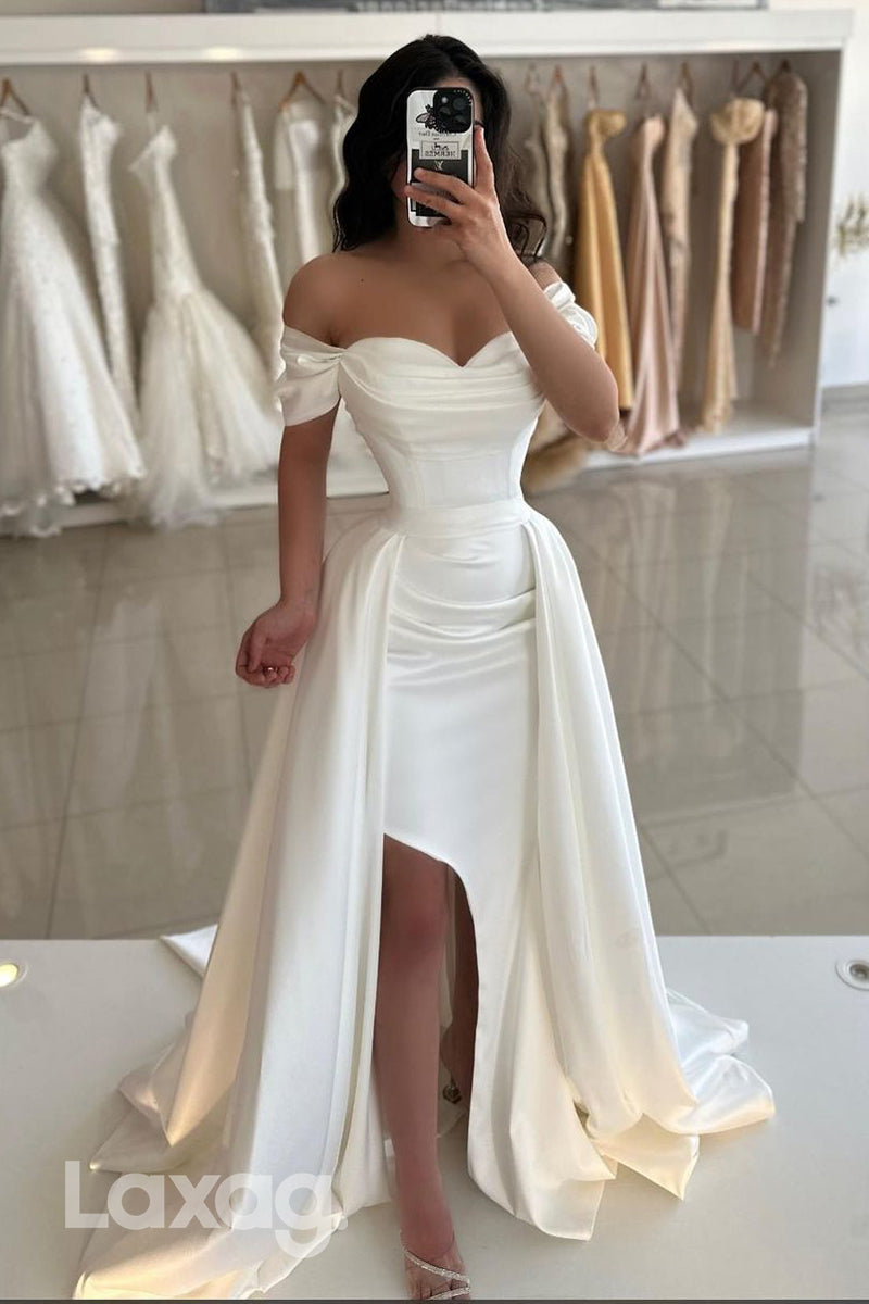 Off Shoulder Ruched Side Slit Mermaid Formal Prom Dress - Fashionpara